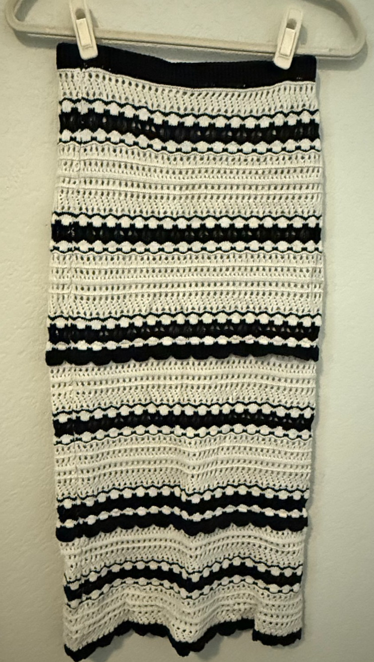 Sincerely Jules Crochet Knit Skirt Black White Stripe Midi Boho Summer Size S